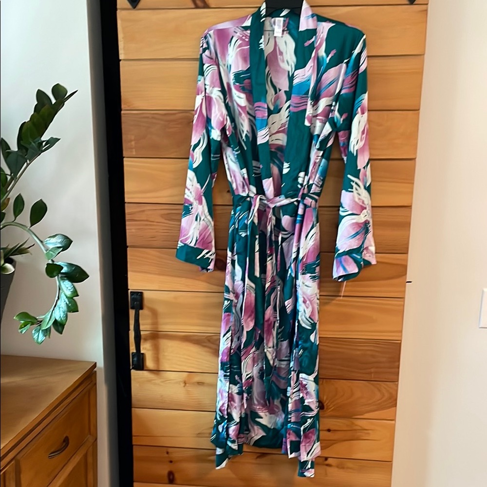 Stars Above Floral Robe - Teal and Pink